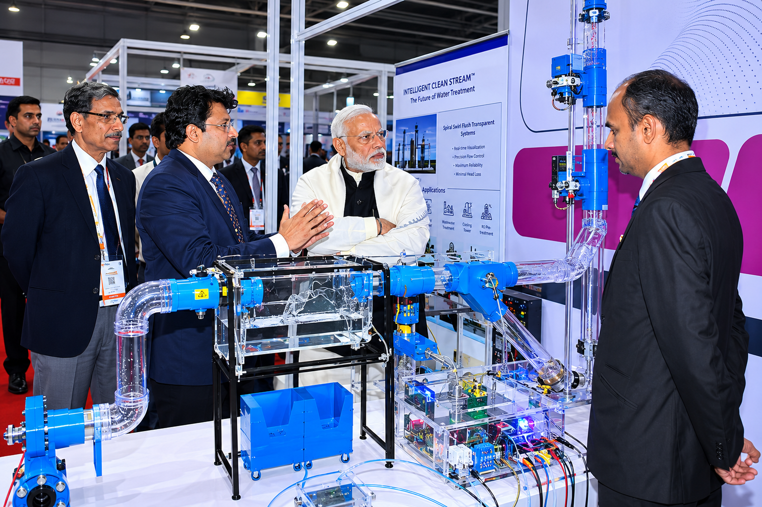 Honourable Prime Minister of India being briefed on the Memios Pneumatic Automatic Waste Transportation System
